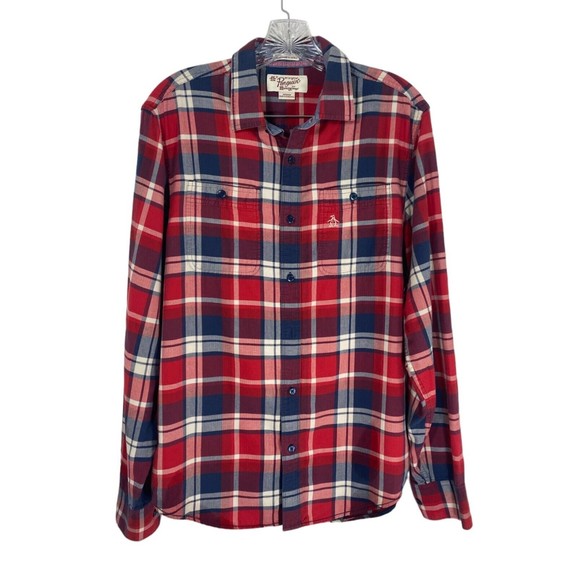 The Original Penguin Men's Size M Flannel Red Heritage Slim Fit Cotton - Picture 1 of 7